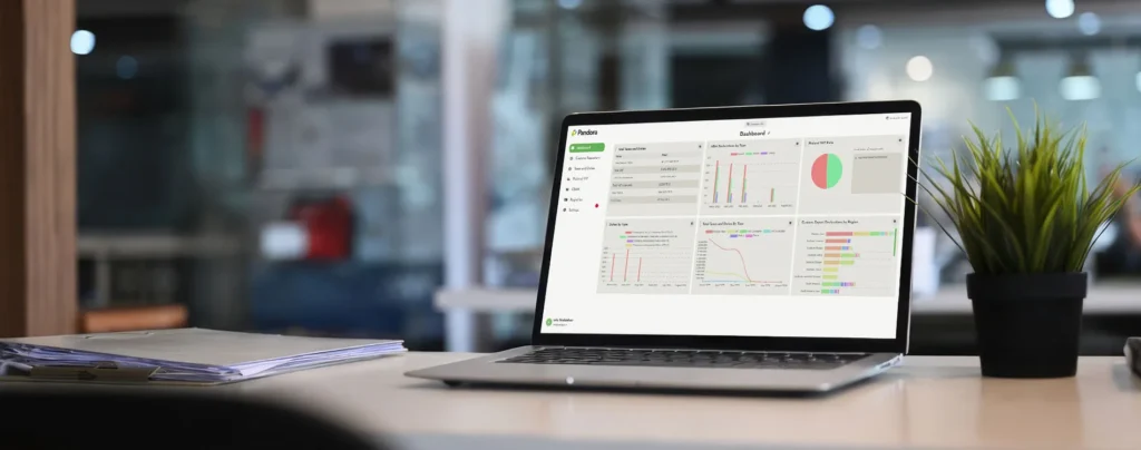 Dashboard della piattaforma Pandora di LikableHair per la gestione doganale digitale e la compliance CBAM nell'export internazionale.